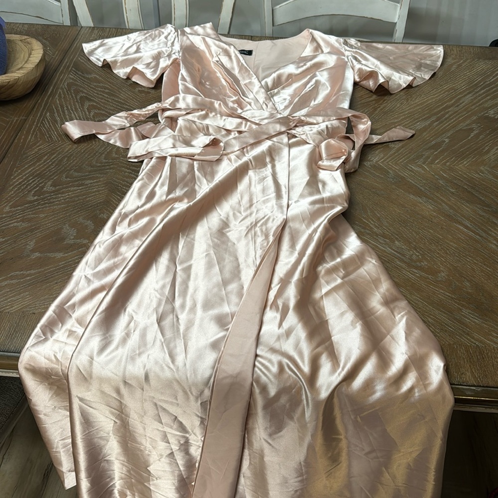 Vnaix Metallic Pink Wrap Maxi Dress, 16